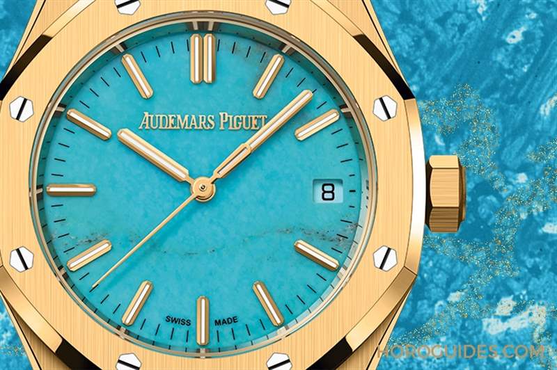 愛彼Royal Oak皇家橡樹自動上鏈腕表,黃金表殼搭配天然綠松石表面-復(fù)刻表