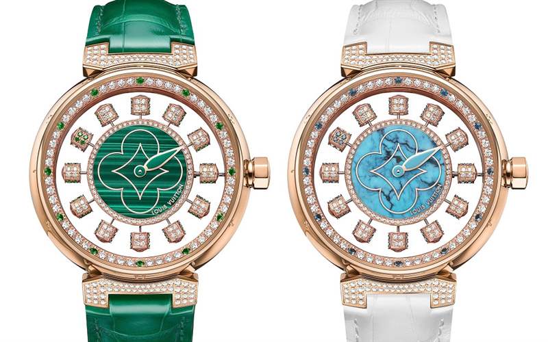Louis Vuitton推出寶石表盤版Tambour Spin Time Air腕表:孔雀石,綠松石,寶石懸空表盤-復(fù)刻表