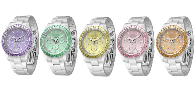 「彩色藍(lán)寶石5連發(fā)」勞力士Daytona白陶瓷五種寶石表圈一字排開超夢(mèng)幻-復(fù)刻表