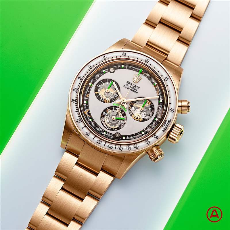 Adam Levine將Rolex Daytona 116508給Artisans de Genève改裝。 (Source:Artisans de Genève) Maroon 5主音改裝Daytona勁有Taste!霓虹綠鏤空勞力士極具觀賞性-復刻表