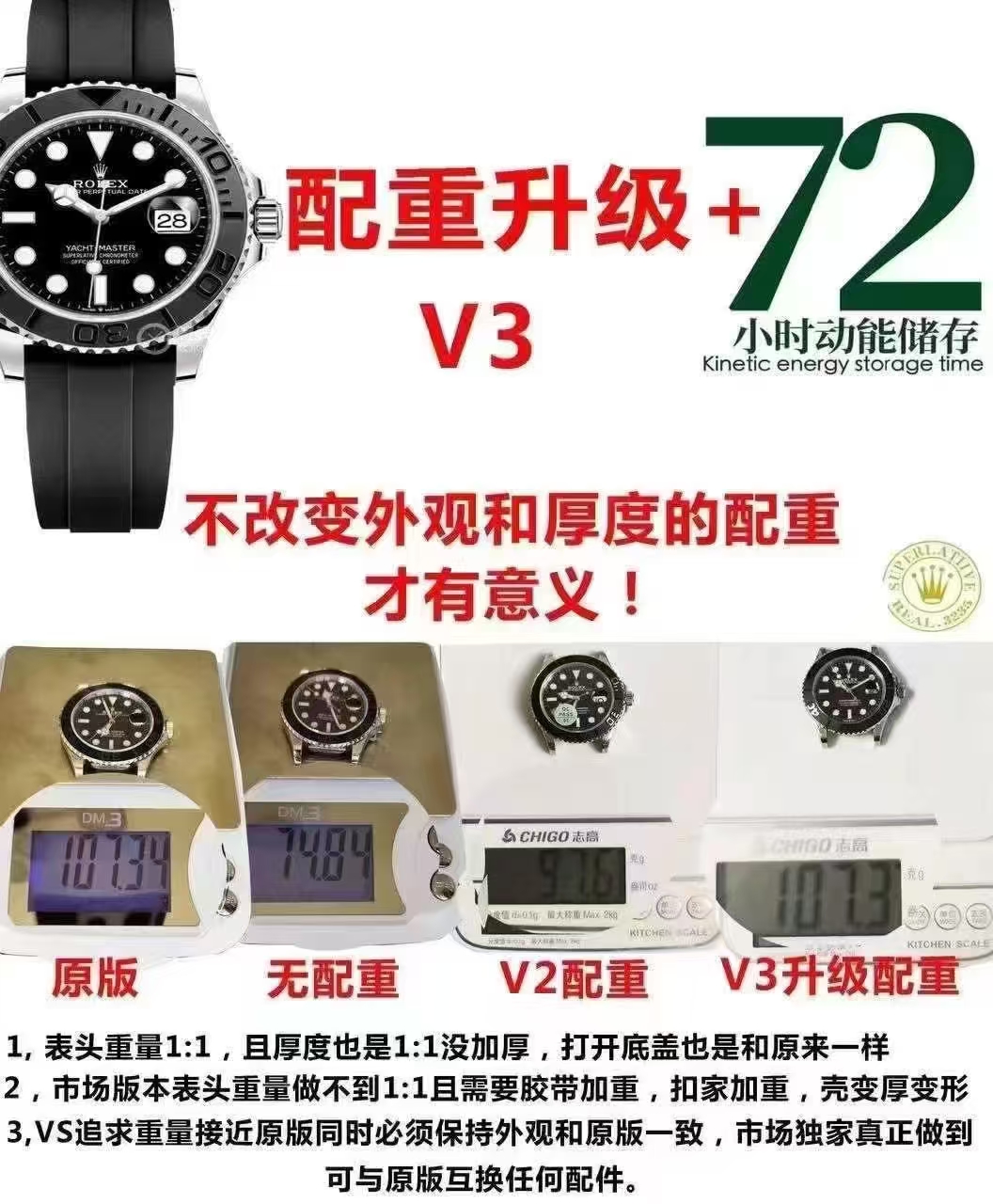 VS廠勞力士白金游艇226659 V3配重版精細測評（重量148克）-復刻表